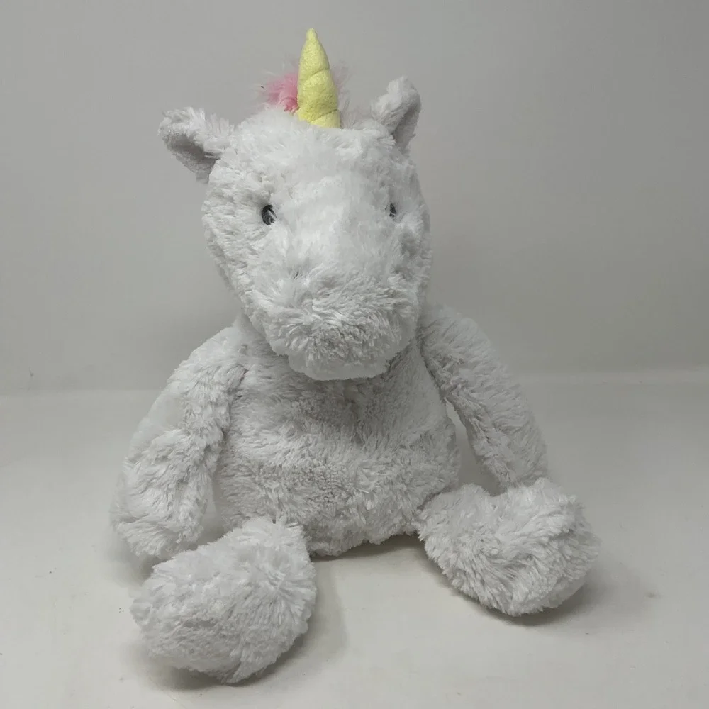 Cloud Island White Plush Unicorn Pink Mane Yellow Horn Shaggy Stuffed Animal